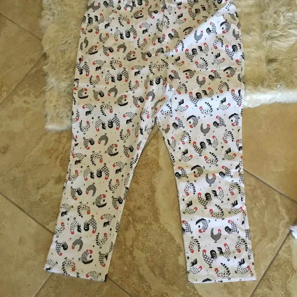 Unique Vintage rooster print pants and top set size 3x and 2x New (fits 2x) - Picture 3 of 7